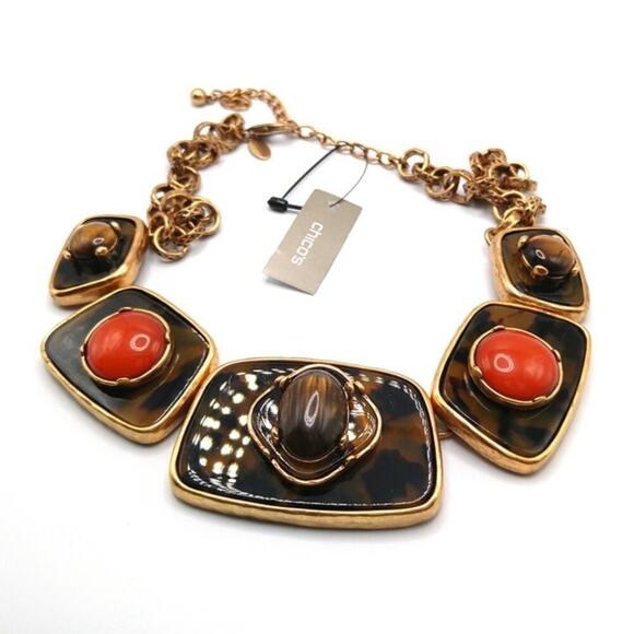 Signed CHICO'S Faux Red Jasper Tiger Eye Necklace, New With Tags, 23 Inches - Picture 5 of 8